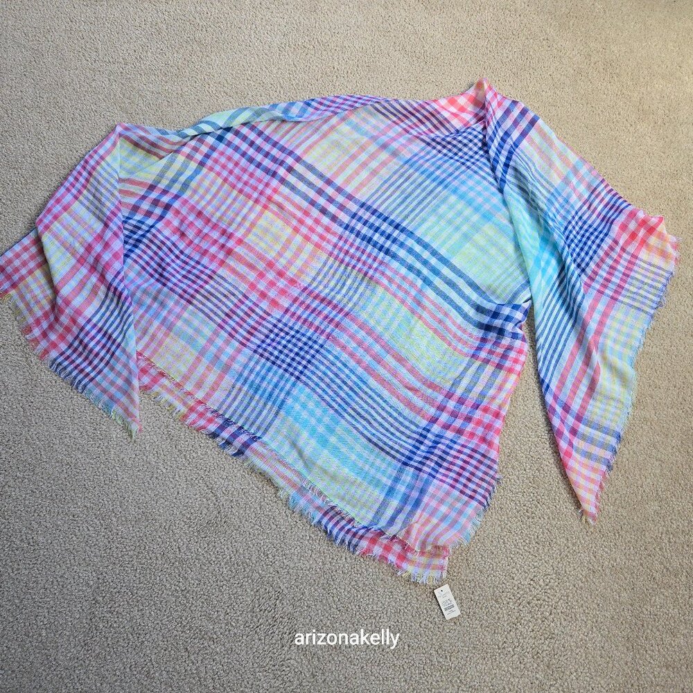 NWT Talbots Lightweight Plaid Scarf Square Summer Colorful